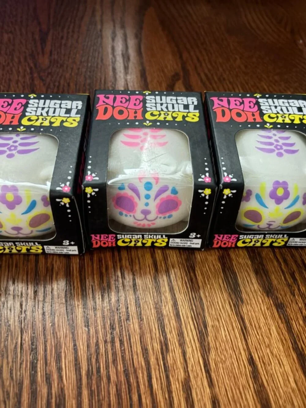Schylling NeeDoh Sugar Skull Cats Squishy Sensory Fidget Toy Glow In Dark 3 Pack